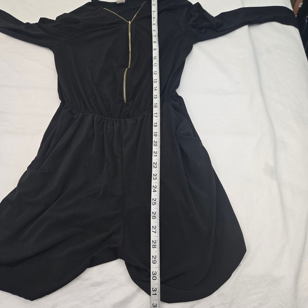 Espresso Romper Women M Black Long Sleeve Gold Zip Front Y2K Skort Stretch - Picture 7 of 9